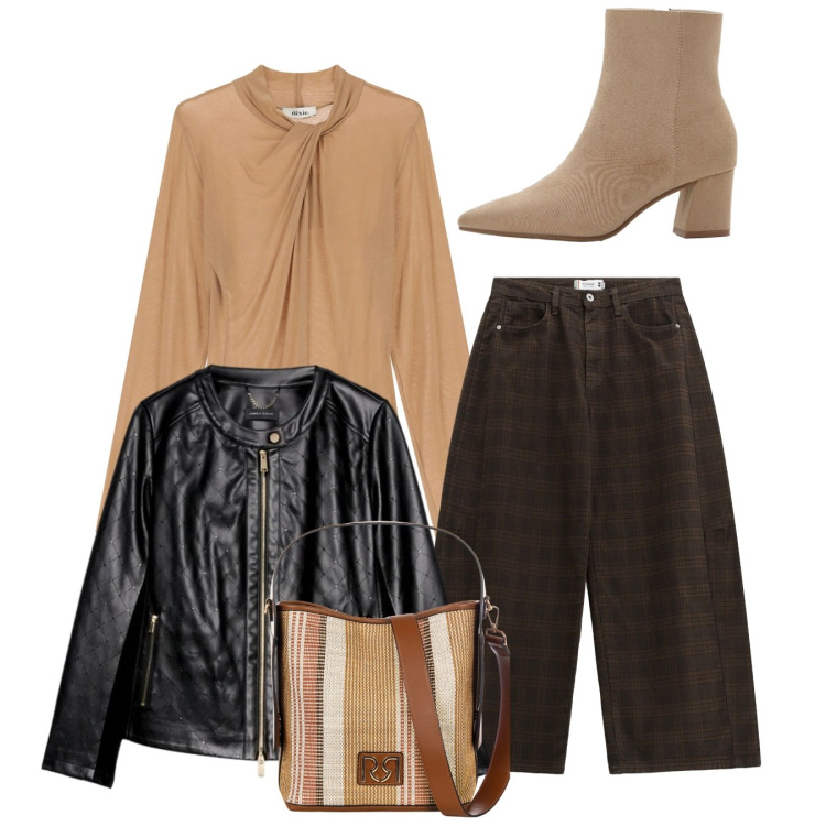 Outfit donna - Fine febbraio. Stile Bon Ton per Tutti i giorni. Abbinamento con stivaletti, giacche, top, pantaloni, borse a secchiello.