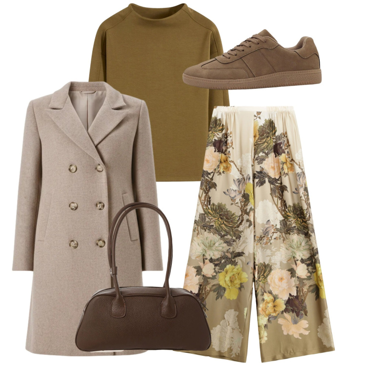 Outfit donna - Total look. Stile Chic per Tutti i giorni. Abbinamento con felpe, sneakers, pantaloni a palazzo, cappotti, borse a mano.