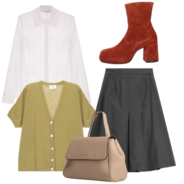 Outfit donna - Total look. Stile Chic per Tutti i giorni. Abbinamento con stivaletti, zaini, cardigans, gonne longuette, camicie.