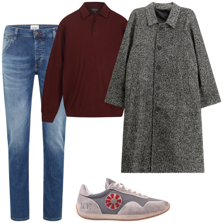 Outfit uomo - Mix and match. Stile Casual per Tutti i giorni. Abbinamento con jeans dritti, cappotti, sneakers, maglieria.