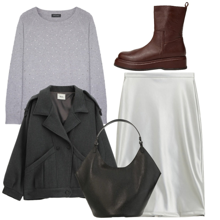 Outfit donna - Total look. Stile Bon Ton per Tutti i giorni. Abbinamento con stivaletti, maglieria, borse a spalla, blazer, gonne longuette.