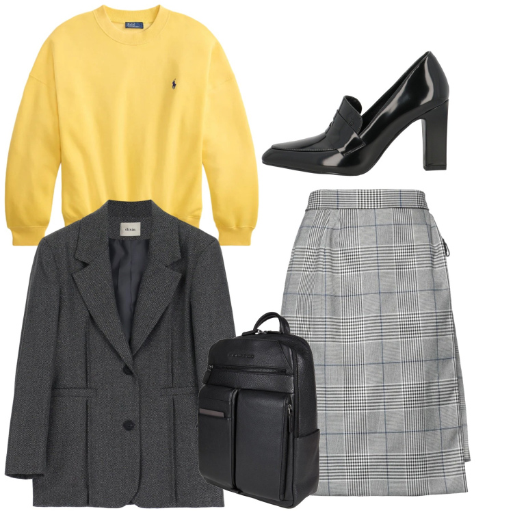 Outfit donna - Total look. Stile Bon Ton per Tutti i giorni. Abbinamento con minigonne, zaini, mocassini, blazer, felpe.