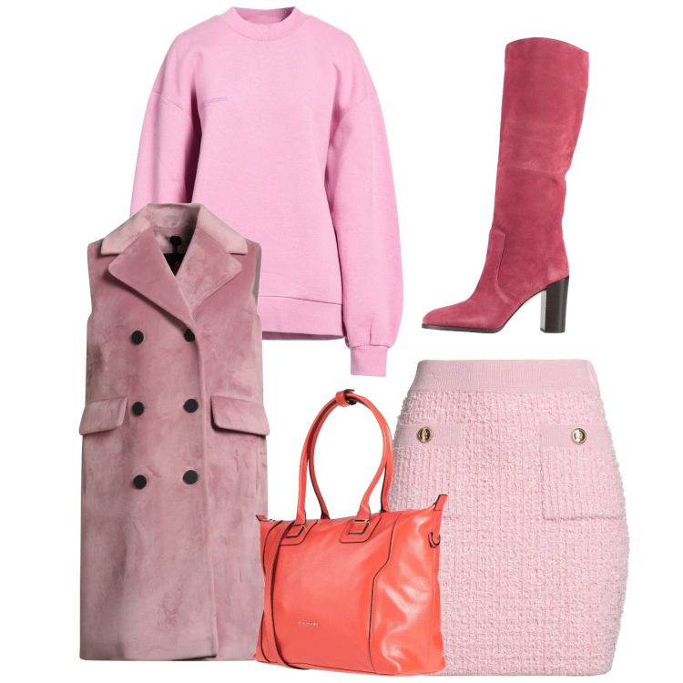 Outfit donna - Pink mood. Stile Bon Ton per Tutti i giorni. Abbinamento con minigonne, zaini, stivali, cappotti, felpe.