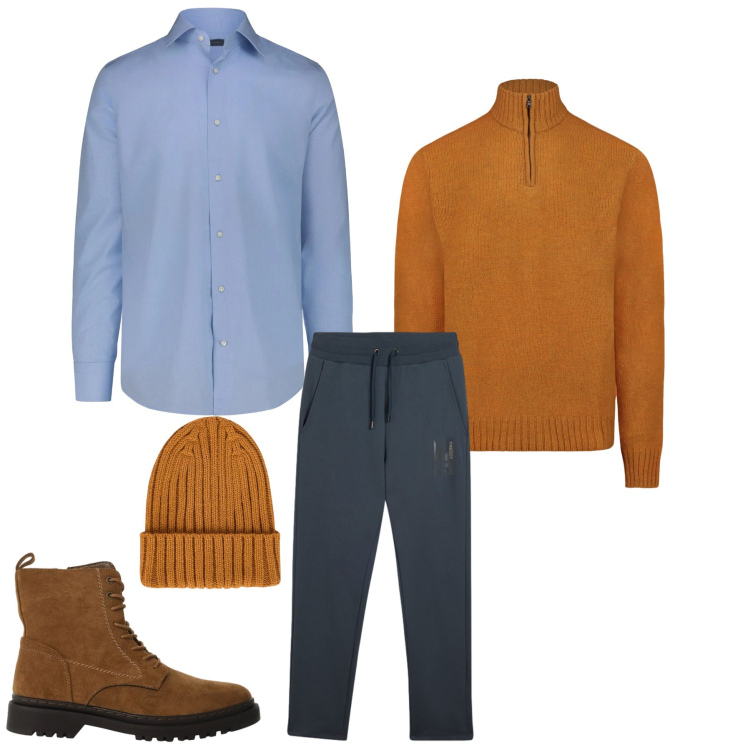 Outfit uomo - Risveglio Cromatico. Stile Urban per Tutti i giorni. Abbinamento con anfibi, pantaloni, berretti, maglieria, camicie.