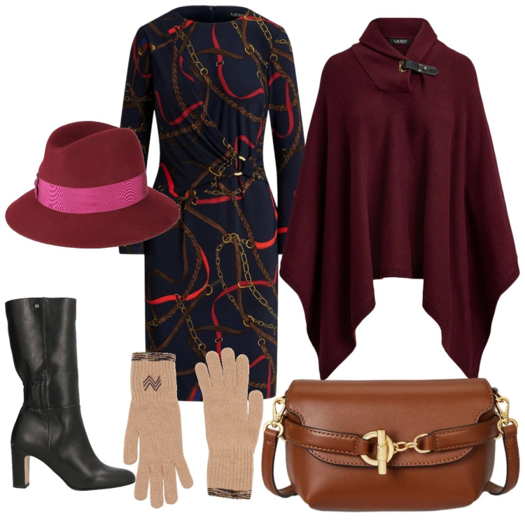Outfit donna - Aperitivo con me. Stile Bon Ton per Serata fuori. Abbinamento con guanti, stivali, cappelli, vestiti, borse a tracolla, cappotti.