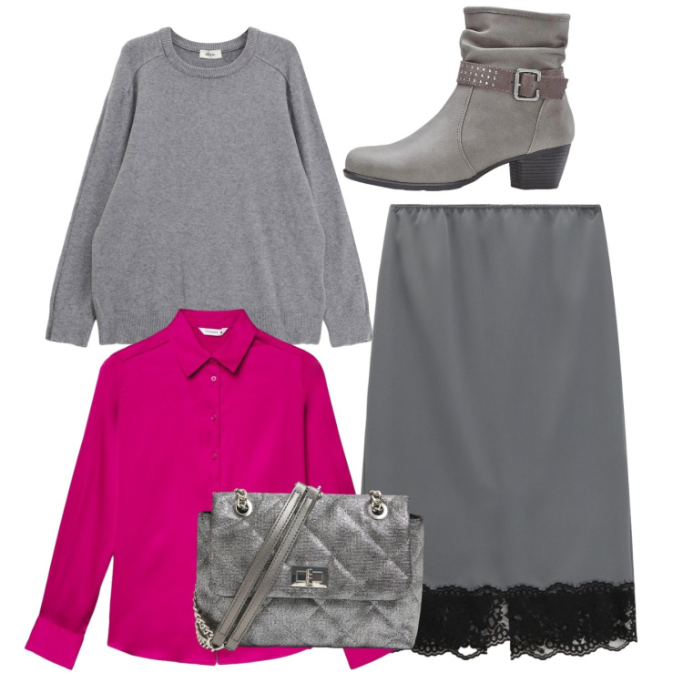 Outfit donna - Total look. Stile Bon Ton per Tutti i giorni. Abbinamento con stivaletti, camicie, borse a tracolla, gonne longuette, pullovers.