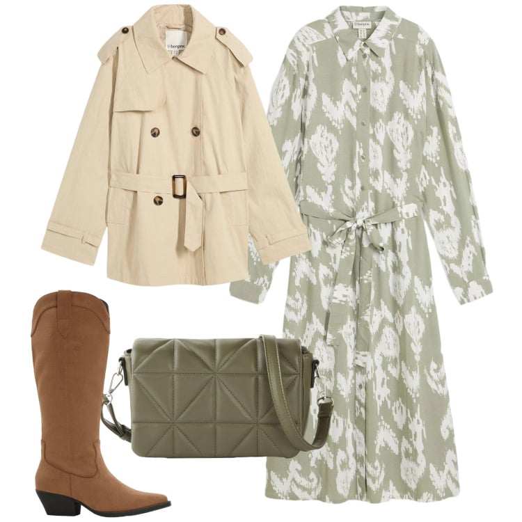 Outfit donna - bonprix - Aspettando la primavera. Stile Bon Ton per Tutti i giorni. Abbinamento con vestiti, trench, stivali, borse a tracolla.