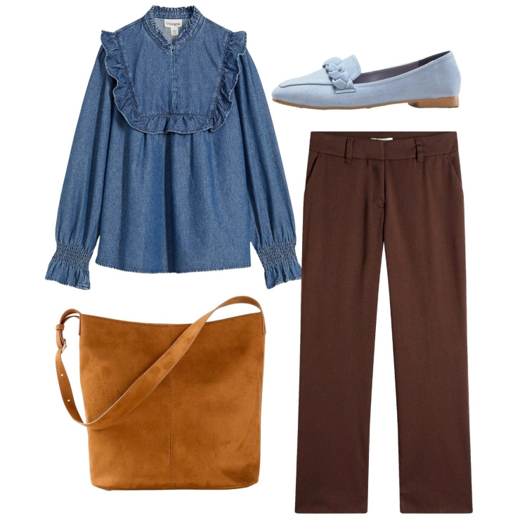 Outfit donna - bonprix - Aspettando la primavera. Stile Bon Ton per Tutti i giorni. Abbinamento con pantaloni, camicie, mocassini, borse a mano.