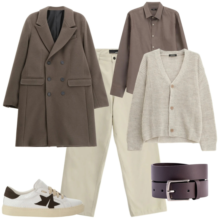 Outfit uomo - Trendy ufficio tempo libero. Stile Trendy per Ufficio. Abbinamento con sneakers, cappotti, pantaloni, camicie, cardigans, cinture.