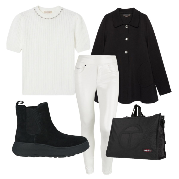 Outfit donna - Elegante febbraio. Stile Casual per Ufficio. Abbinamento con stivaletti chelsea, zaini, blazer, pullovers, pantaloni skinny.