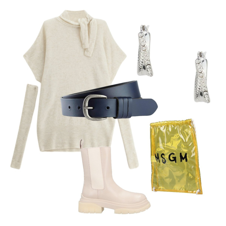 Outfit donna - Anticipando la primavera. Stile Casual per Tutti i giorni. Abbinamento con stivaletti, zaini, cinture, vestiti lunghi, orecchini.