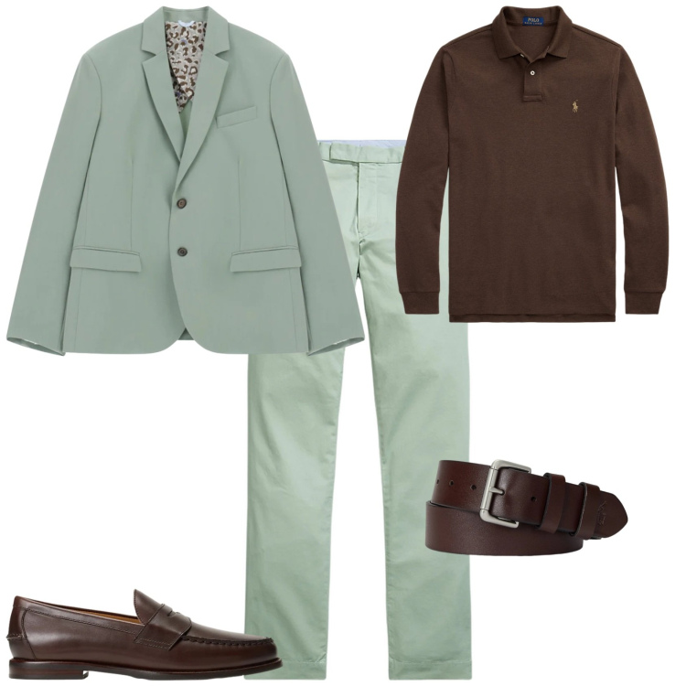 Outfit uomo - Business colori fashion. Stile Business/Elegante per Ufficio. Abbinamento con giacche, cinture, pantaloni, scarpe stringate, polo.