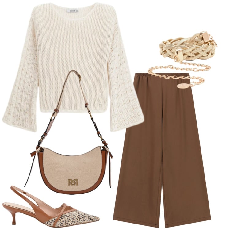 Outfit donna - Total look #2343497. Stile Romantica per Ufficio. Abbinamento con maglieria, décolleté, cinture, borse a tracolla, pantaloni a palazzo.