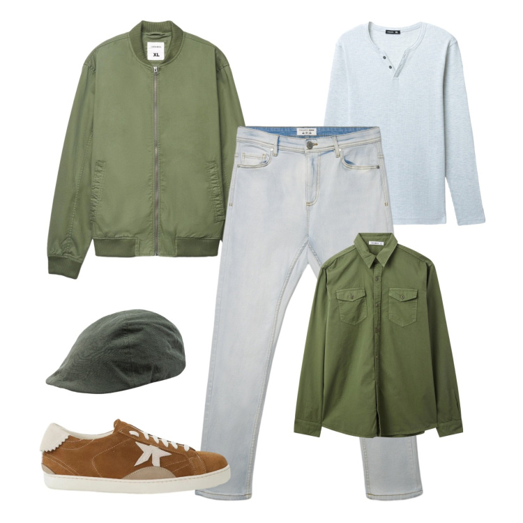 Outfit uomo - Voglia di primavera. Stile Urban Abbinamento con sneakers, camicie, t-shirt, bomber, jeans skinny, cappelli con visiera.