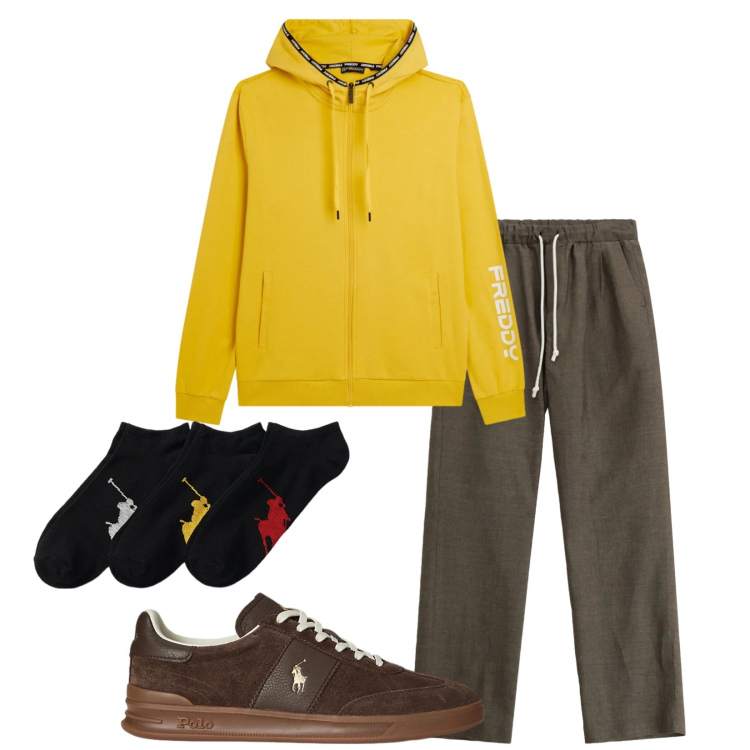 Outfit uomo - Total look #2343504. Stile Urban per Sport. Abbinamento con pantaloni, felpe con cappuccio, calzini, sneakers.