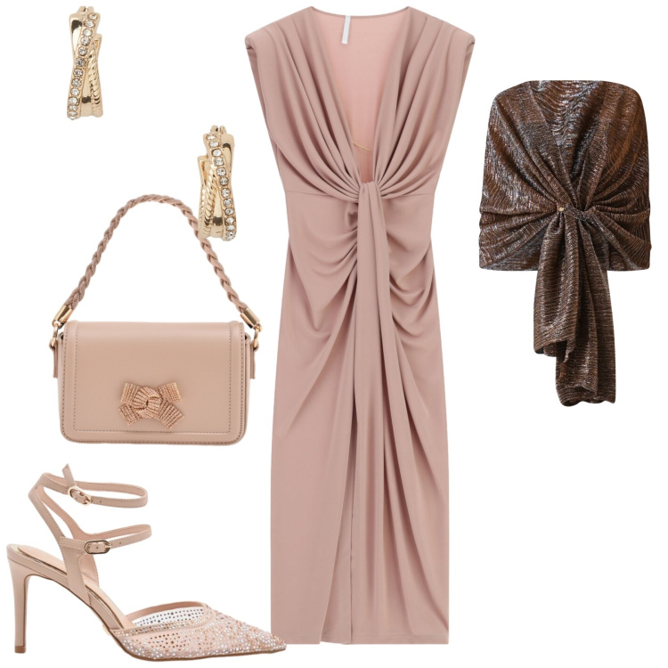 Outfit donna - Total look #2343510. Stile Chic per Cerimonia. Abbinamento con vestiti lunghi, stole, pochette, décolleté, orecchini.