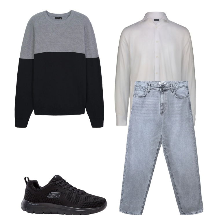 Outfit uomo - Total look #2343518. Stile Casual per Tutti i giorni. Abbinamento con sneakers, jeans, maglieria, camicie.