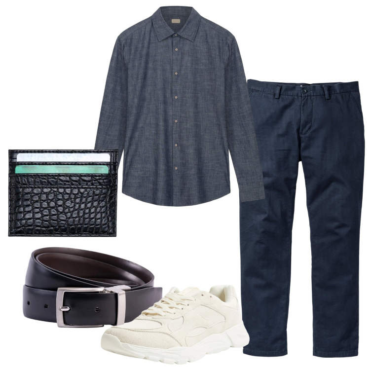 Outfit uomo - Total look #2343522. Stile Casual per Tutti i giorni. Abbinamento con pantaloni chino, sneakers, cinture, portafogli, camicie.