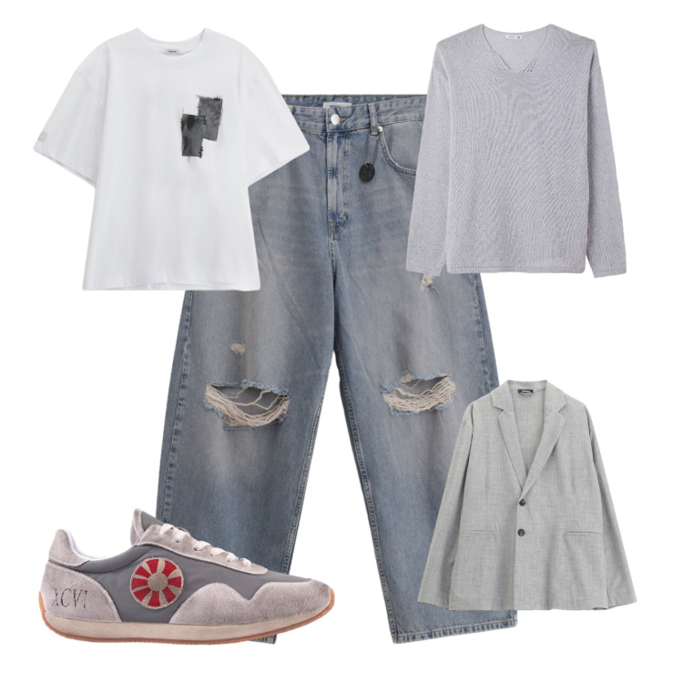 Outfit uomo - Con o senza blazer. Stile Urban per Tutti i giorni. Abbinamento con giacche, jeans strappati, t-shirt, maglieria, sneakers.