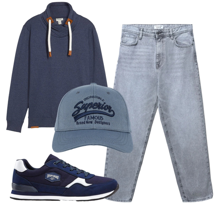 Outfit uomo - Total look #2343526. Stile Casual per Tutti i giorni. Abbinamento con sneakers, felpe, cappelli con visiera, jeans.