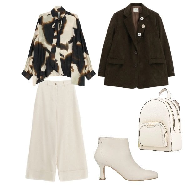 Outfit donna - pantalone e giacca. Stile Casual chic per Tutti i giorni. Abbinamento con stivaletti, zaini, bluse, pantaloni a palazzo, blazer.