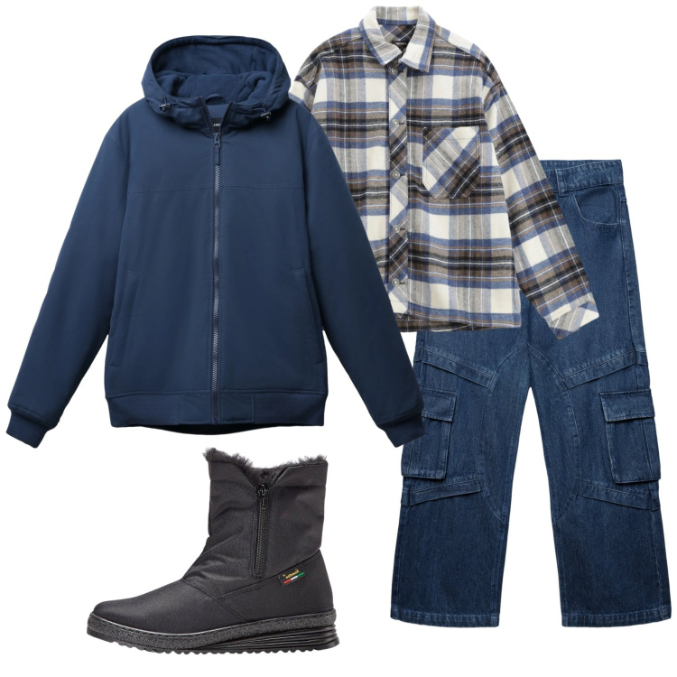 Outfit uomo - Total look #2343542. Stile Casual per Tutti i giorni. Abbinamento con stivali e stivaletti, giacche, jeans, camicie.