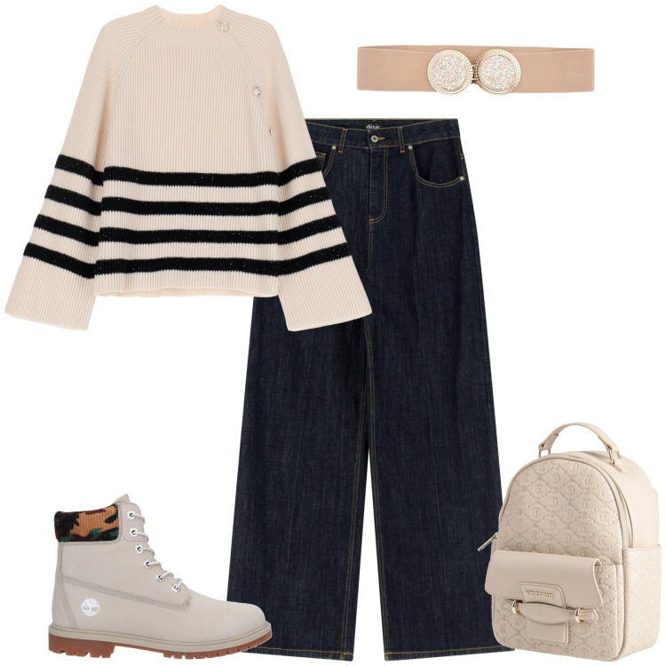 Outfit donna - Total look #2343543. Stile Basic per Tutti i giorni. Abbinamento con stivaletti, zaini, maglieria, jeans, cinture.