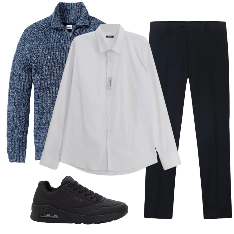 Outfit uomo - Total look #2343551. Stile Business/Elegante per Ufficio. Abbinamento con cardigans, sneakers, camicie, pantaloni.