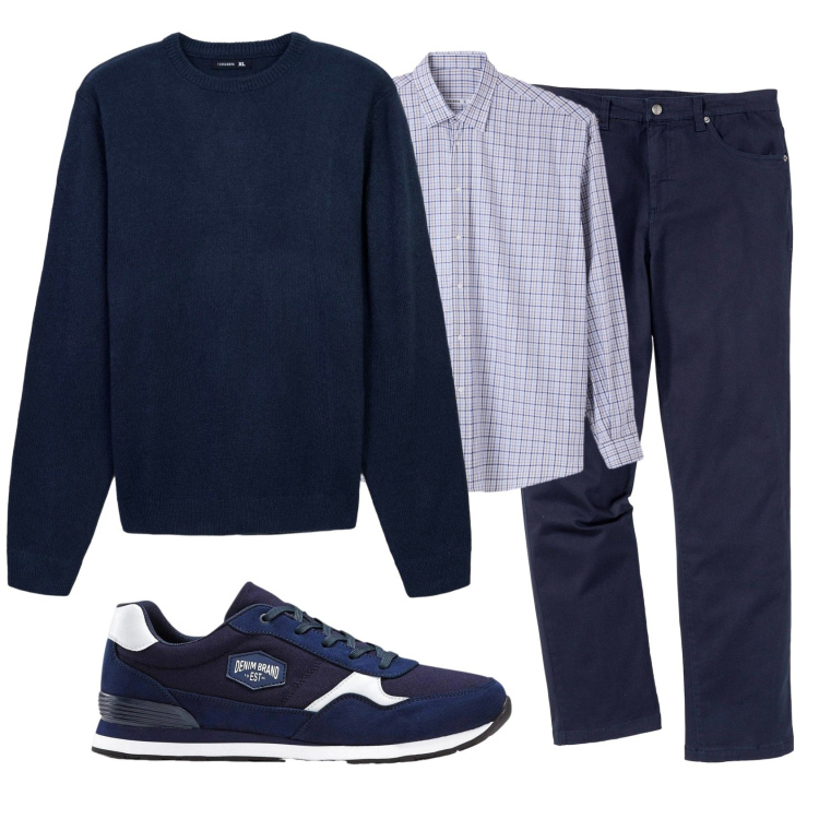 Outfit uomo - Total look #2343580. Stile Casual per Ufficio. Abbinamento con pantaloni, sneakers, maglieria, camicie.