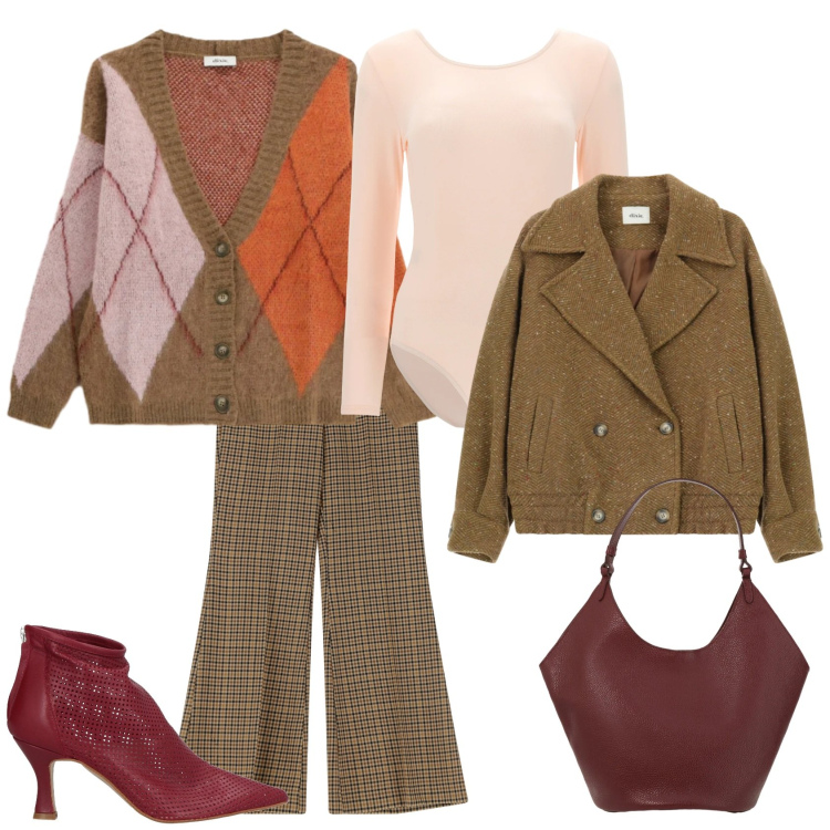 Outfit donna - Total look #2343606. Abbinamento con stivaletti, pantaloni, borse a spalla, cappotti, cardigans, body.