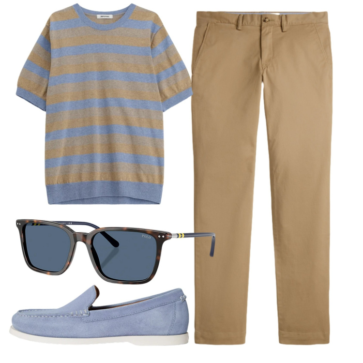 Outfit uomo - Total look #2343620. Stile Casual per Ufficio. Abbinamento con maglieria, occhiali da sole, scarpe stringate, pantaloni chino.