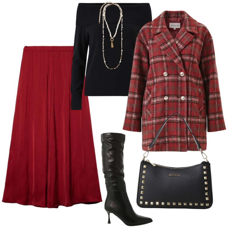 Outfit donna - I quadri. per Tutti i giorni. Abbinamento con stivali sopra il ginocchio, pochette, gonne longuette, collane, pullovers, cappotti.