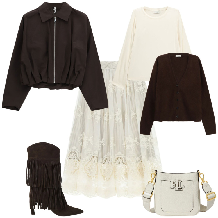 Outfit donna - Boho chic uno stile per ogni giorno. Stile Boho per Tutti i giorni. Abbinamento con bomber, cardigans, gonne longuette, stivali, t-shirt, borse a tracolla.