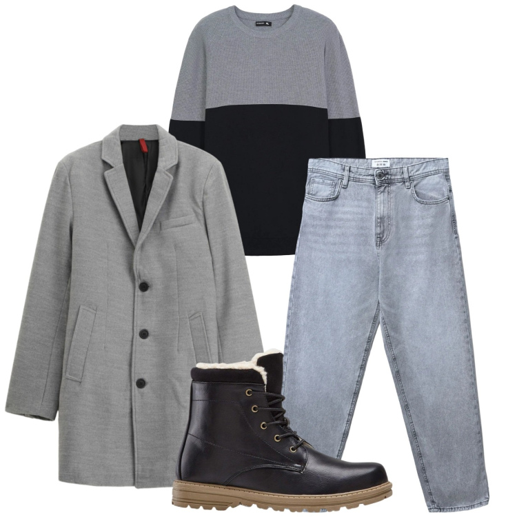 Outfit uomo - Total look #2343669. Stile Urban per Tutti i giorni. Abbinamento con stivali e stivaletti, jeans, maglieria, cappotti.