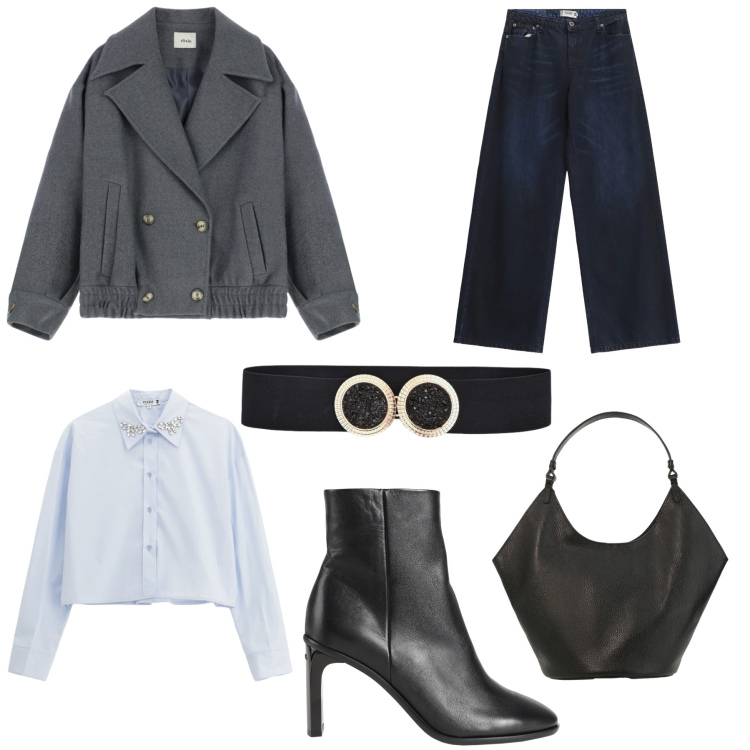 Outfit donna - Total look #2343714. Stile Casual chic per Tutti i giorni. Abbinamento con stivaletti, cappotti, borse a spalla, jeans, camicie, cinture.