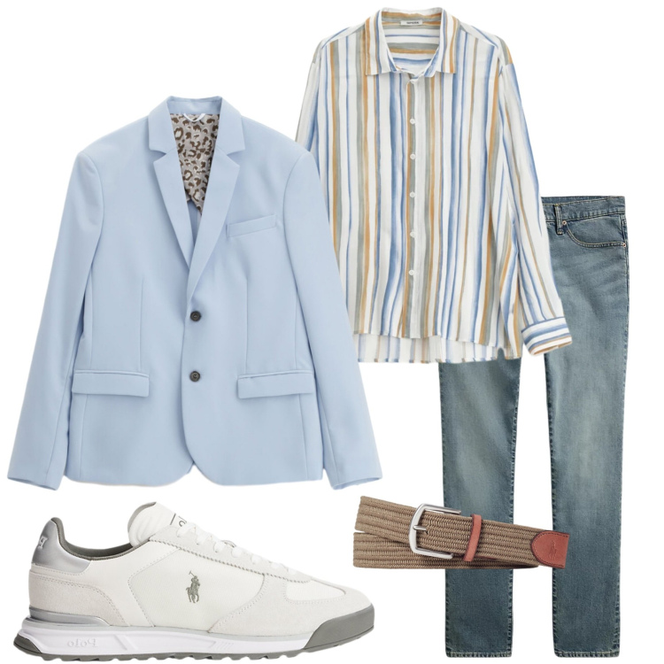 Outfit uomo - Verso la nuova stagione. Stile Trendy per Serata speciale. Abbinamento con camicie, giacche, cinture, jeans, sneakers.