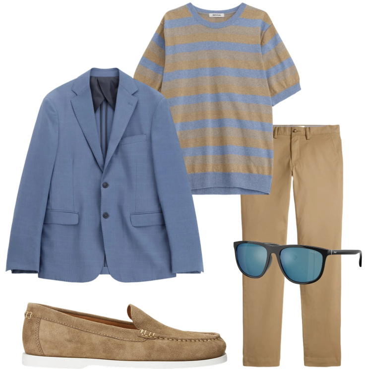 Outfit uomo - Il ritorno del colore. Stile Urban per Tutti i giorni. Abbinamento con maglieria, giacche, occhiali da sole, scarpe stringate, pantaloni chino.
