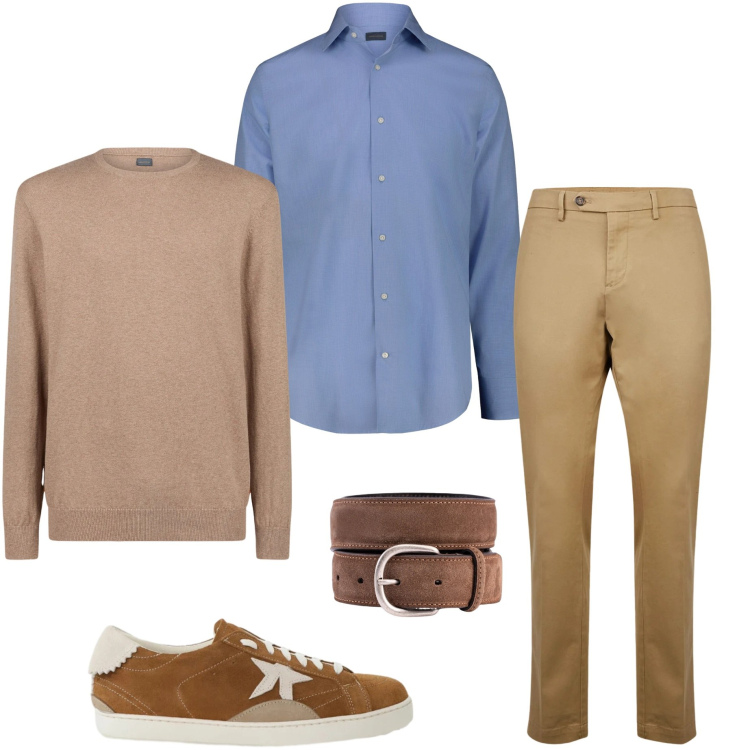 Outfit uomo - In ufficio. Stile Urban per Ufficio. Abbinamento con sneakers, pantaloni chino, maglieria, camicie, cinture.