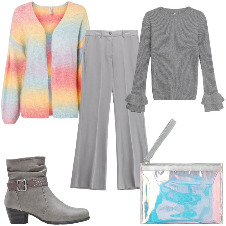 Outfit donna - Un cardigan a febbraio: il più bello. Stile Trendy per Tutti i giorni. Abbinamento con cardigans, stivaletti, pochette, maglieria, pantaloni.