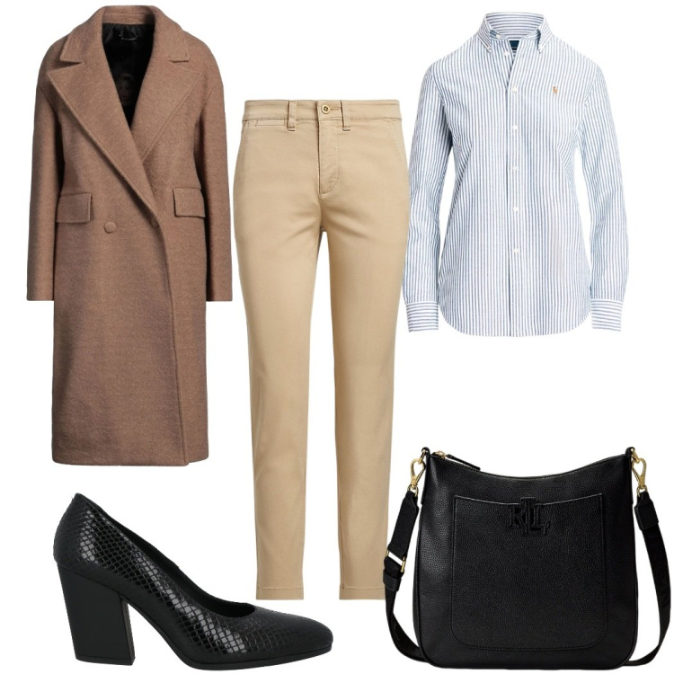 Outfit donna - Eleganza quotidiana: in ufficio. Stile Minimal per Ufficio. Abbinamento con décolleté, cappotti, pantaloni corti, borse a tracolla, camicie.