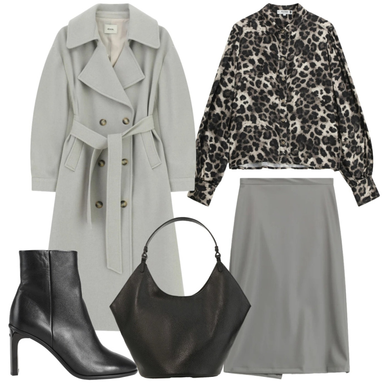 Outfit donna - Stile tutto il giorno. Stile Casual chic per Ufficio. Abbinamento con stivaletti, borse a spalla, cappotti, gonne longuette, camicie.