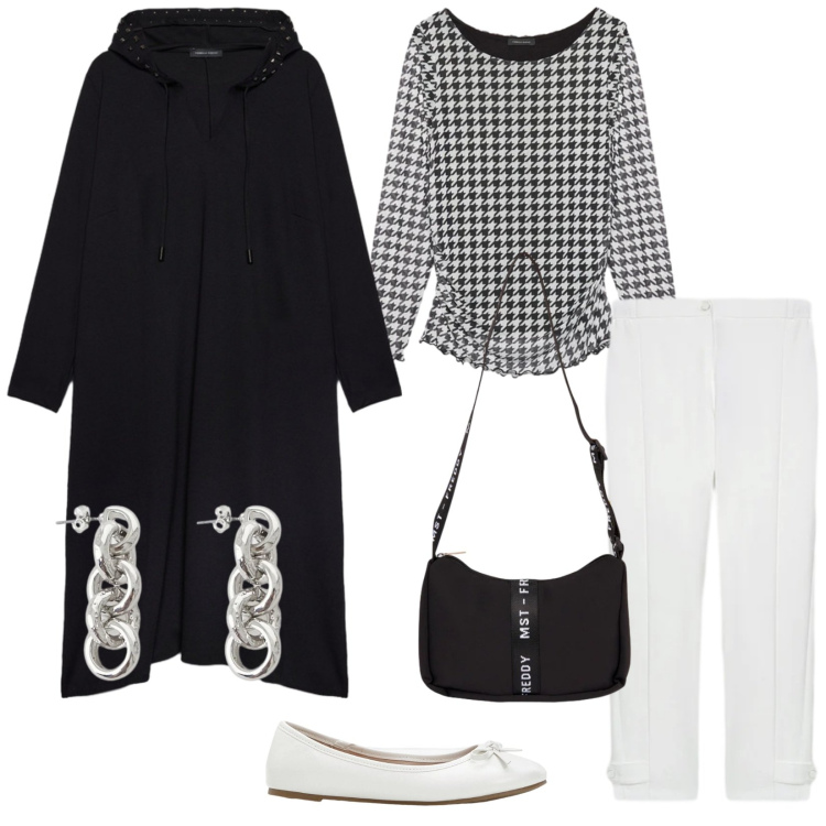 Outfit donna - Total look #2343926. Stile Casual chic per Tutti i giorni. Abbinamento con ballerine, vestiti lunghi, bluse, pantaloni, orecchini, borse a tracolla.