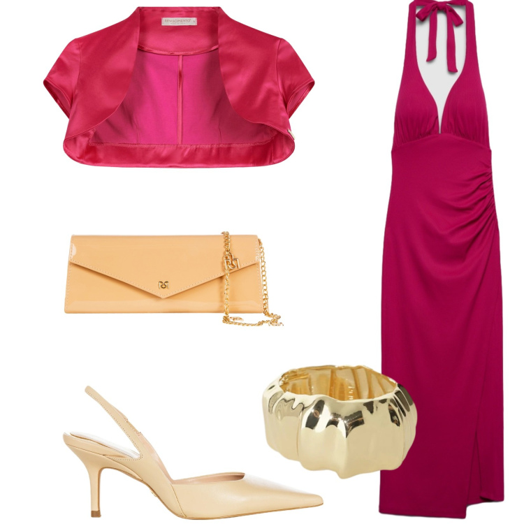 Outfit donna - Total look #2344010. Stile Glamour per Serata fuori. Abbinamento con vestiti lunghi, braccialetti, bolero, pochette, décolleté.