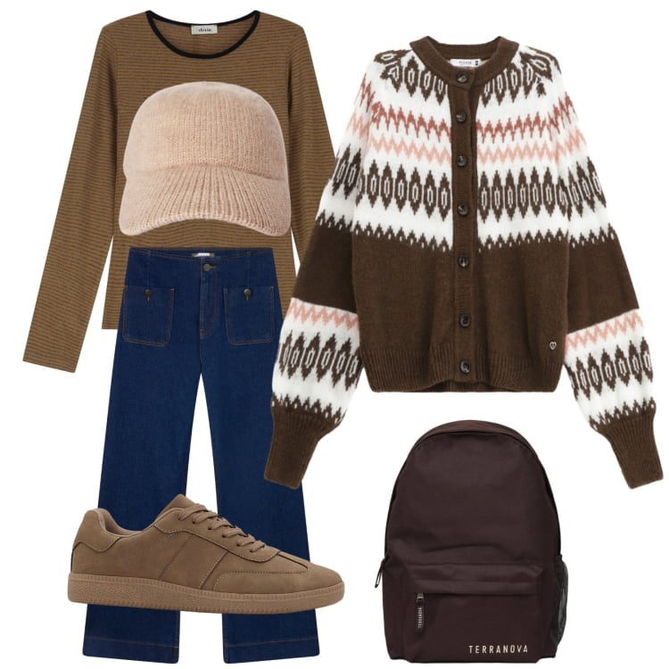 Outfit donna - Il CardiGaN. Stile Casual per Tutti i giorni. Abbinamento con sneakers, jeans, cappelli con visiera, zaini, cardigans, t-shirt.