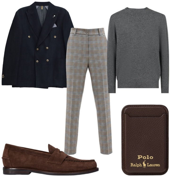 Outfit uomo - Total look #2344058. Stile Business/Elegante per Ufficio. Abbinamento con giacche, pantaloni, scarpe stringate, portafogli, maglieria.