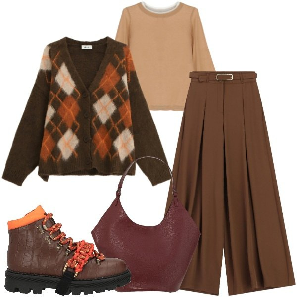 Outfit donna - Un cardigan a febbraio - @susystyle. Stile Casual per Tutti i giorni. Abbinamento con stivaletti, pantaloni a palazzo, cardigans, borse a spalla, t-shirt.