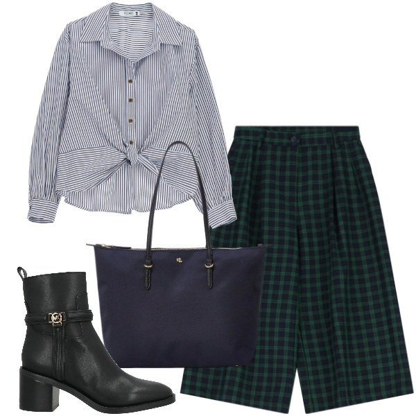 Outfit donna - Il mese corto. Stile Casual chic per Tutti i giorni. Abbinamento con stivaletti, shorts, camicie, borse tote.