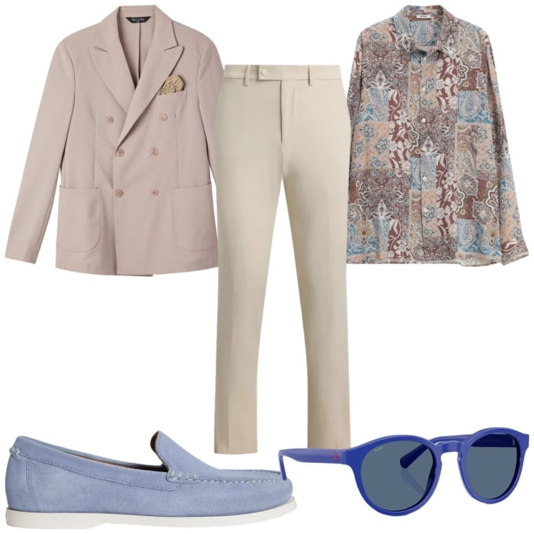 Outfit uomo - Total look #2344074. Stile Trendy per Cerimonia. Abbinamento con camicie, giacche, occhiali da sole, pantaloni, scarpe stringate.