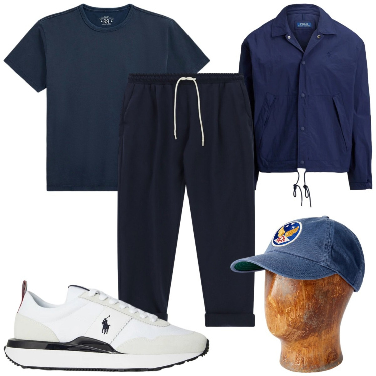 Outfit uomo - Total look #2344080. Stile Trendy per Sport. Abbinamento con pantaloni sportivi, cappelli, t-shirt, sneakers, giacche sportive.