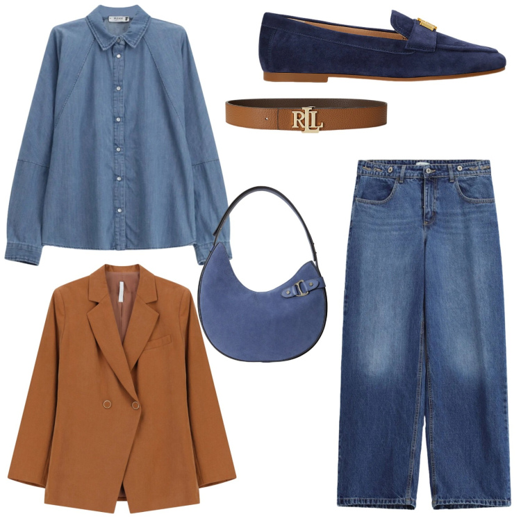 Outfit donna - Blazer spring edition. Stile Casual chic per Tutti i giorni. Abbinamento con blazer, jeans, camicie, cinture, mocassini, borse a spalla.